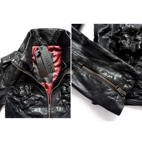 NEW WITH TAG SUPERDRY MEGAN SKINNY LEATHER Military Jacket with Pockets Medium - Picture 2 of 8